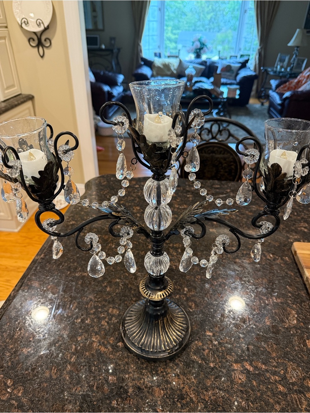 Mikasa Black and Clear Three-Arm Crystal Beaded Candelabra